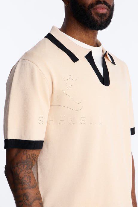 Johnny Collar Tan Polo Shirt - 100% Rayon Short Sleeve with Contrast Trim | Premium Casual Wear