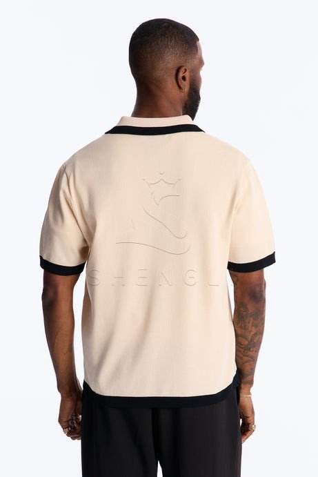 Johnny Collar Tan Polo Shirt - 100% Rayon Short Sleeve with Contrast Trim | Premium Casual Wear