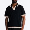 Black Polo Shirt for Men - Premium Rayon Short Sleeve Polo with Contrast Trim