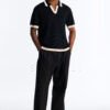 Black Polo Shirt for Men - Premium Rayon Short Sleeve Polo with Contrast Trim