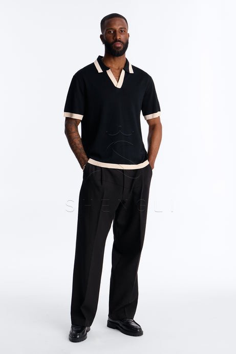 Black Polo Shirt for Men - Premium Rayon Short Sleeve Polo with Contrast Trim