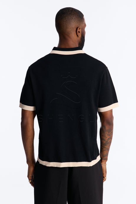 Black Polo Shirt for Men - Premium Rayon Short Sleeve Polo with Contrast Trim