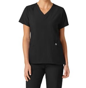 Women’s 4-Way Stretch V-Neck Scrub Top – Multi-Pocket Medical Uniform for Nurses & Healthcare Workers