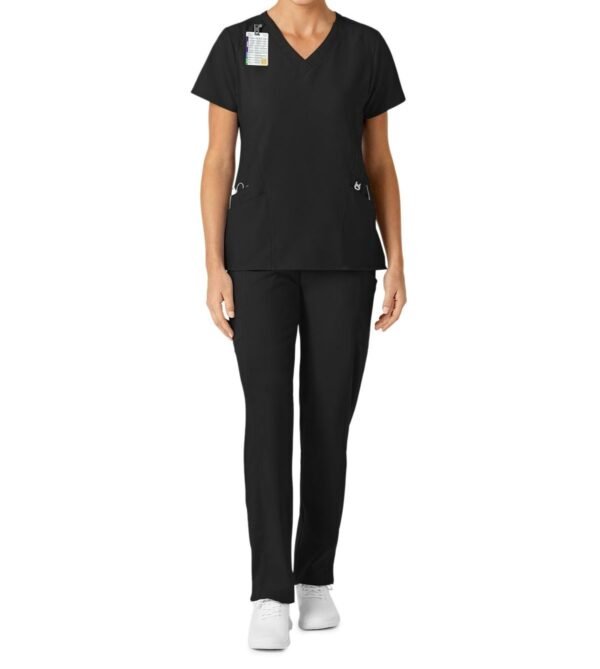 Women’s 4-Way Stretch V-Neck Scrub Top – Multi-Pocket Medical Uniform for Nurses & Healthcare Workers