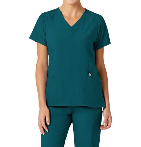 Women’s 4-Way Stretch V-Neck Scrub Top – Multi-Pocket Medical Uniform for Nurses & Healthcare Workers