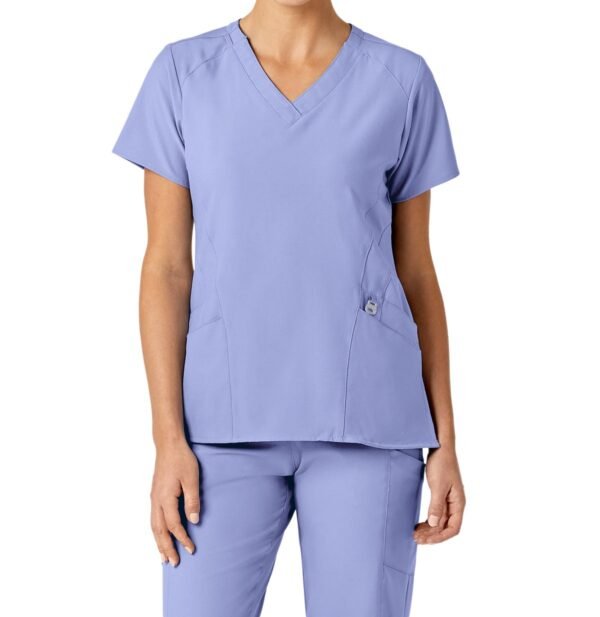 Women’s 4-Way Stretch V-Neck Scrub Top – Multi-Pocket Medical Uniform for Nurses & Healthcare Workers