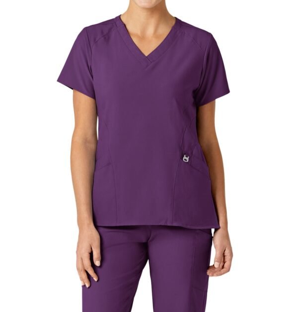 Women’s 4-Way Stretch V-Neck Scrub Top – Multi-Pocket Medical Uniform for Nurses & Healthcare Workers