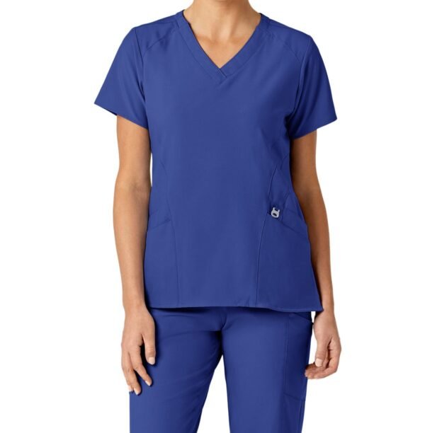 Women’s 4-Way Stretch V-Neck Scrub Top – Multi-Pocket Medical Uniform for Nurses & Healthcare Workers