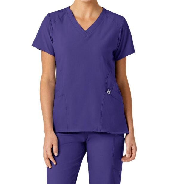 Women’s 4-Way Stretch V-Neck Scrub Top – Multi-Pocket Medical Uniform for Nurses & Healthcare Workers