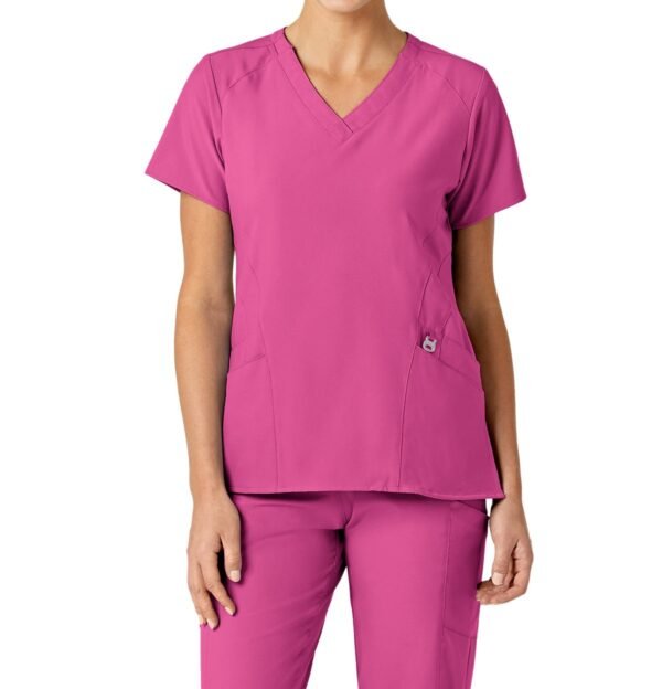Women’s 4-Way Stretch V-Neck Scrub Top – Multi-Pocket Medical Uniform for Nurses & Healthcare Workers