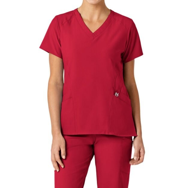 Women’s 4-Way Stretch V-Neck Scrub Top – Multi-Pocket Medical Uniform for Nurses & Healthcare Workers
