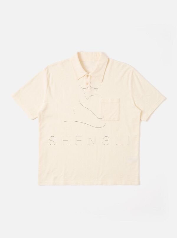 Cream Terry Cloth Pocket Polo Shirt – Casual Premium Short Sleeve Summer Top