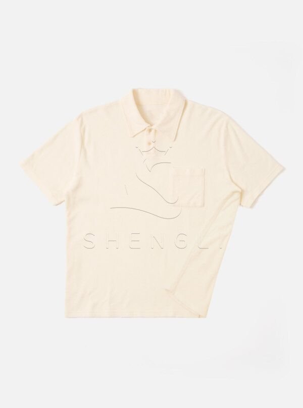 Cream Terry Cloth Pocket Polo Shirt – Casual Premium Short Sleeve Summer Top