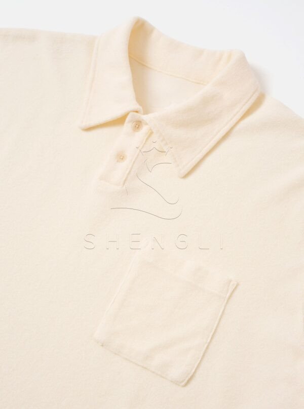 Cream Terry Cloth Pocket Polo Shirt – Casual Premium Short Sleeve Summer Top