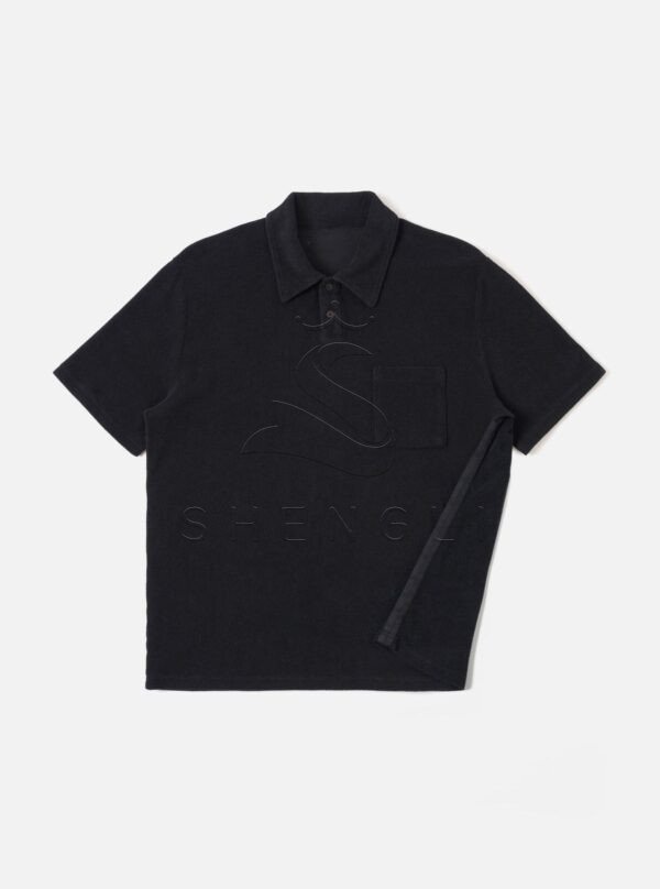 Black Premium Terry Cloth Pocket Polo Shirt – Casual Relaxed Fit Short Sleeve Top