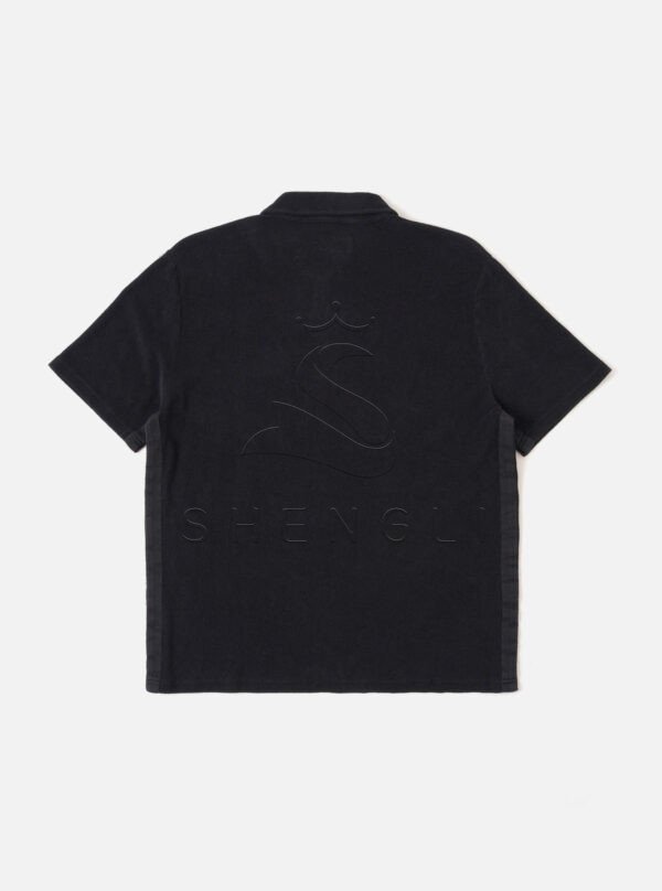 Black Premium Terry Cloth Pocket Polo Shirt – Casual Relaxed Fit Short Sleeve Top