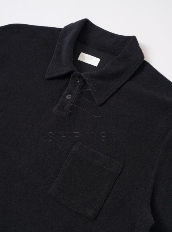 Black Premium Terry Cloth Pocket Polo Shirt – Casual Relaxed Fit Short Sleeve Top