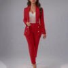 Elegant Double Breasted Gold Buttons Women Business Suit Two Piece Blazer And Pants Set