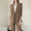 Elegant Open Collar Women Blazer Pants Set | Casual Formal Business 2 Piece Suit