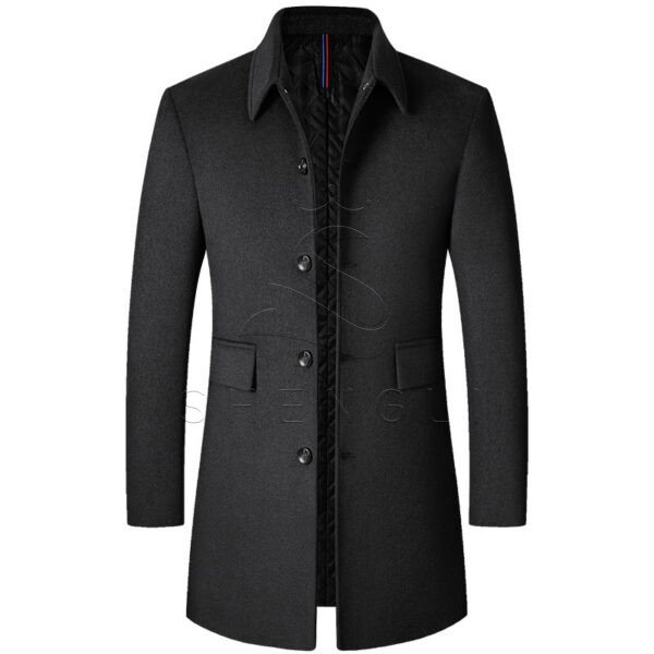 Premium Men's Turn-Down Collar Wool Blend Mid-Length Thickened Winter Overcoat