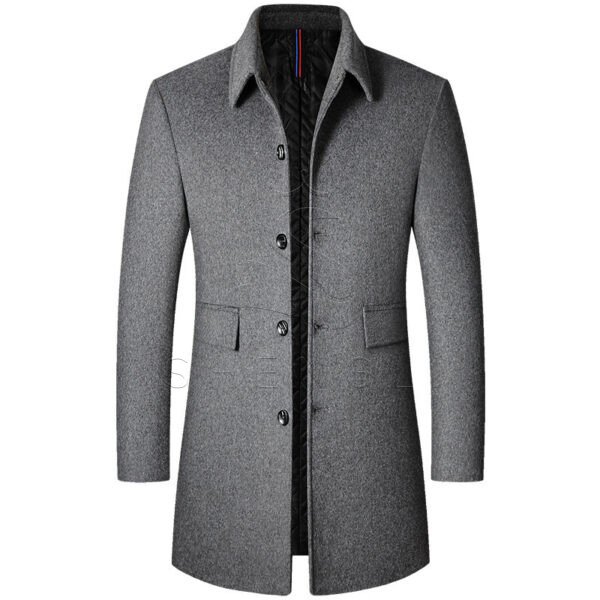 Premium Men's Turn-Down Collar Wool Blend Mid-Length Thickened Winter Overcoat
