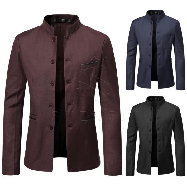 Men's Mandarin Collar Blazer | Slim Fit Single-Breasted Casual & Formal Jacket