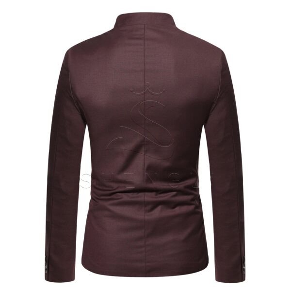 Men's Burgundy Stand Collar Blazer | Slim Fit Chinese Style Suit Jacket