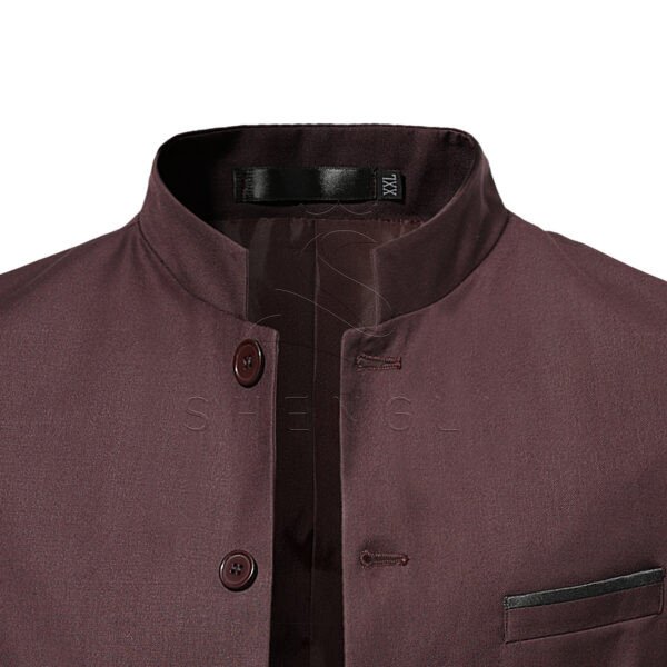Men's Burgundy Stand Collar Blazer | Slim Fit Chinese Style Suit Jacket