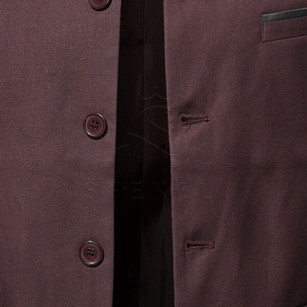 Men's Burgundy Stand Collar Blazer | Slim Fit Chinese Style Suit Jacket