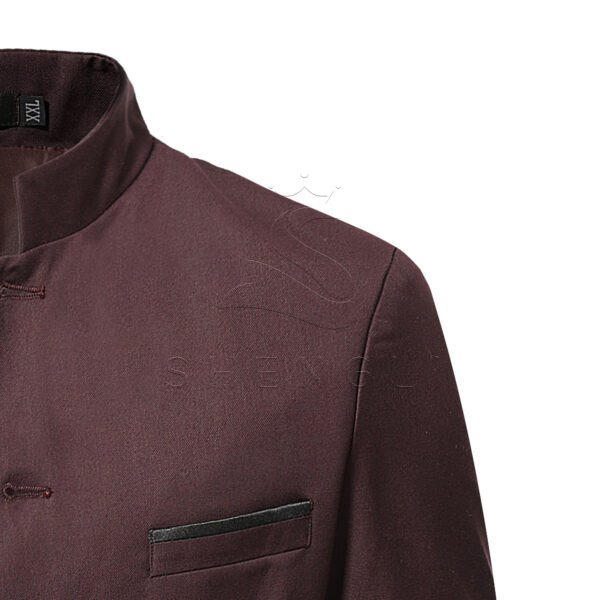 Men's Burgundy Stand Collar Blazer | Slim Fit Chinese Style Suit Jacket