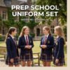 British Prep School Uniform Set | Girls Classic British Style Blazer & Plaid Skirt with Tie