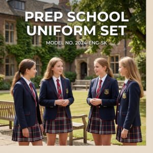 British Prep School Uniform Set | Girls Classic British Style Blazer & Plaid Skirt with Tie