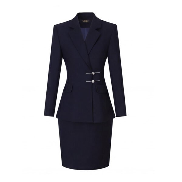 Navy Rhinestone-Button Skirt Suit | Women's Tailored Business Formal Wear
