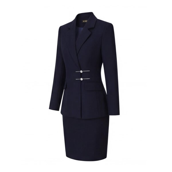 Navy Rhinestone-Button Skirt Suit | Women's Tailored Business Formal Wear
