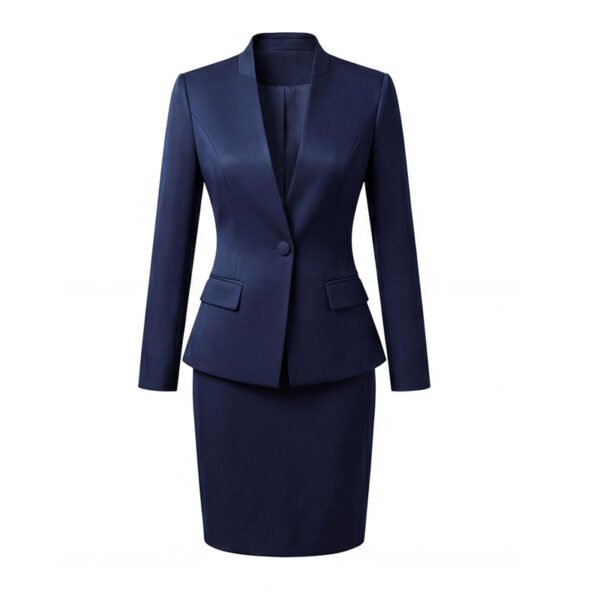 Navy Blue V-Neck Skirt Suit | Women's Tailored Professional Business Wear