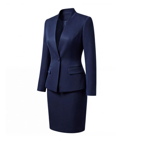 Navy Blue V-Neck Skirt Suit | Women's Tailored Professional Business Wear