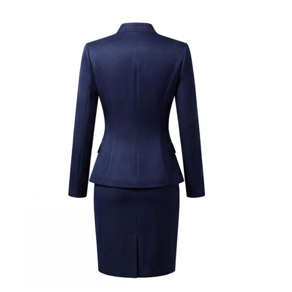 Navy Blue V-Neck Skirt Suit | Women's Tailored Professional Business Wear