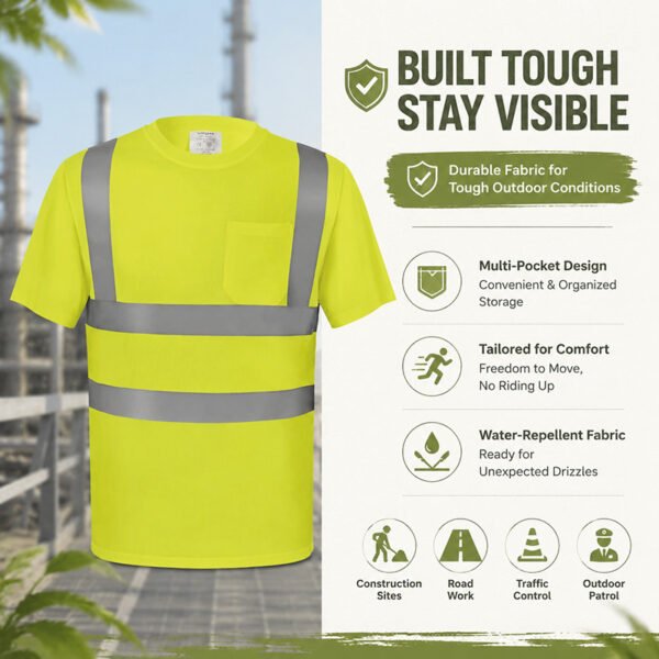 Hi Visibility Short Sleeve Safety T-Shirt - Reflective Workwear for Construction & Road Safety