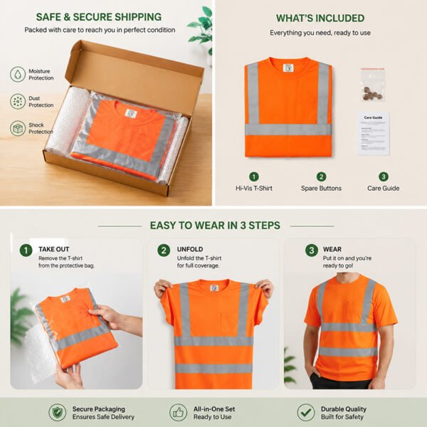 Hi Vis Orange Safety T-Shirt - Reflective Workwear for Construction & Road Safety