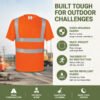 Hi Vis Orange Safety T-Shirt - Reflective Workwear for Construction & Road Safety
