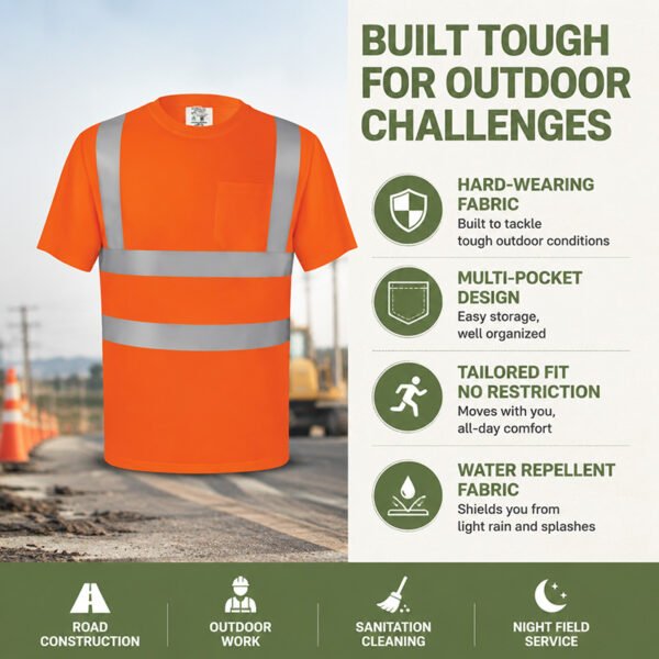 Hi Vis Orange Safety T-Shirt - Reflective Workwear for Construction & Road Safety