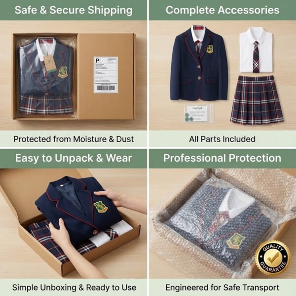 British Prep School Uniform Set | Girls Classic British Style Blazer & Plaid Skirt with Tie