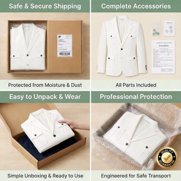 Ivory White Safari Blazer | Water-Resistant Wedding & Business Jacket