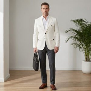 Ivory White Safari Blazer | Water-Resistant Wedding & Business Jacket