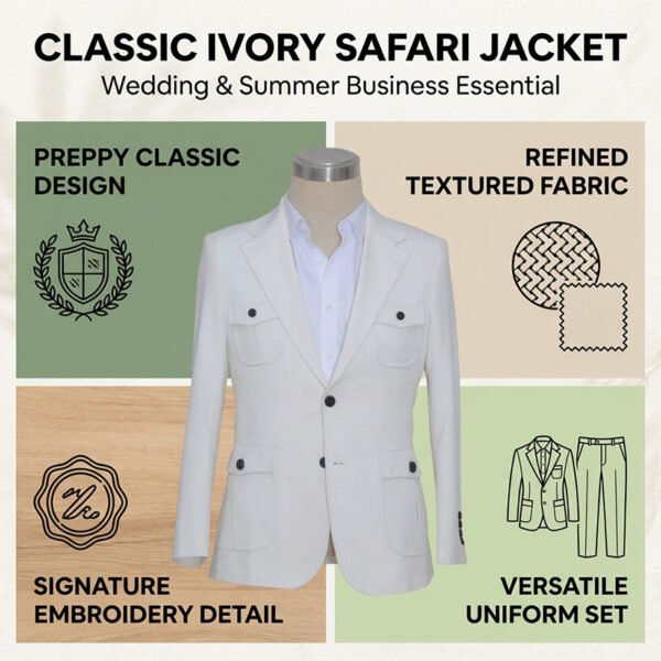 Ivory White Safari Blazer | Water-Resistant Wedding & Business Jacket