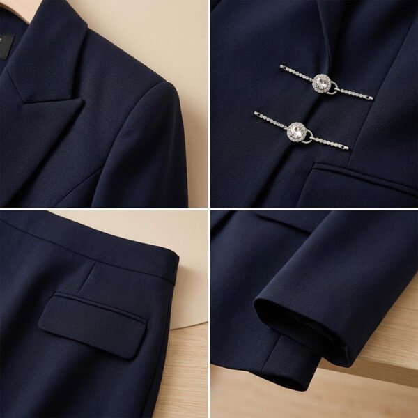 Navy Rhinestone-Button Skirt Suit | Women's Tailored Business Formal Wear