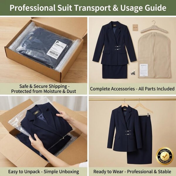 Navy Rhinestone-Button Skirt Suit | Women's Tailored Business Formal Wear