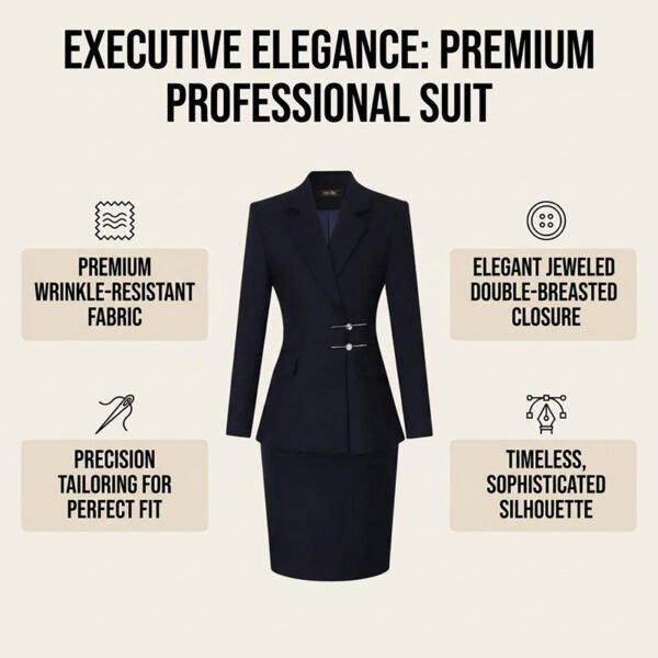Navy Rhinestone-Button Skirt Suit | Women's Tailored Business Formal Wear