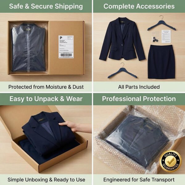 Navy Blue V-Neck Skirt Suit | Women's Tailored Professional Business Wear