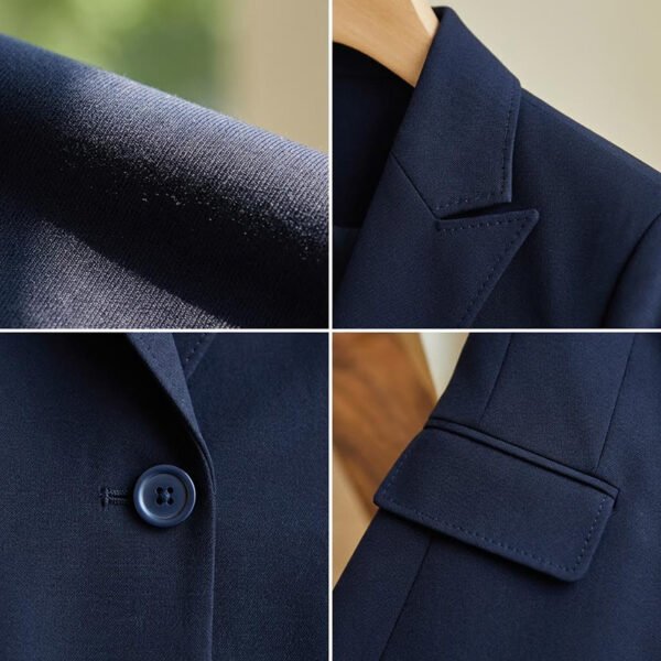 Navy Blue V-Neck Skirt Suit | Women's Tailored Professional Business Wear